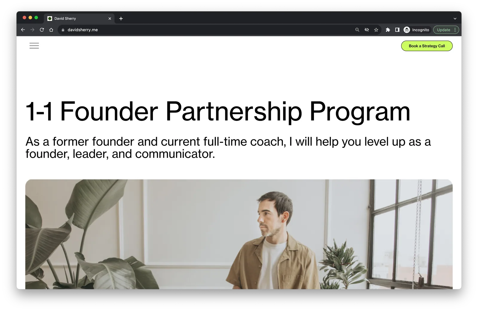 1:1 Founder Coaching: Sales Page Preview