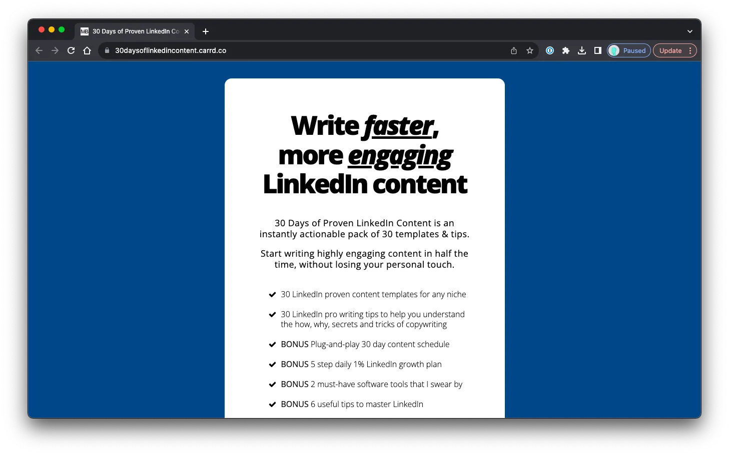 30 Days of LinkedIn Content: Sales Page Preview