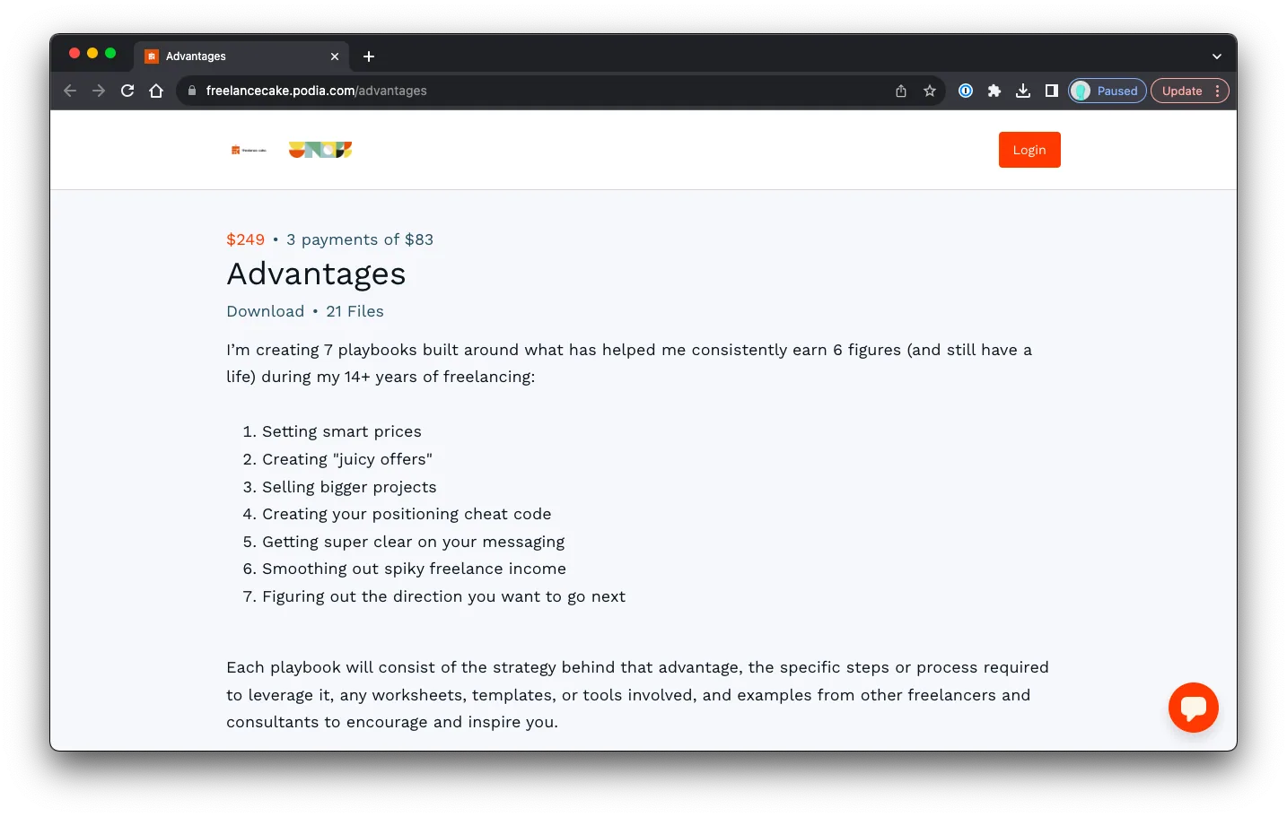 Advantages: Sales Page Preview