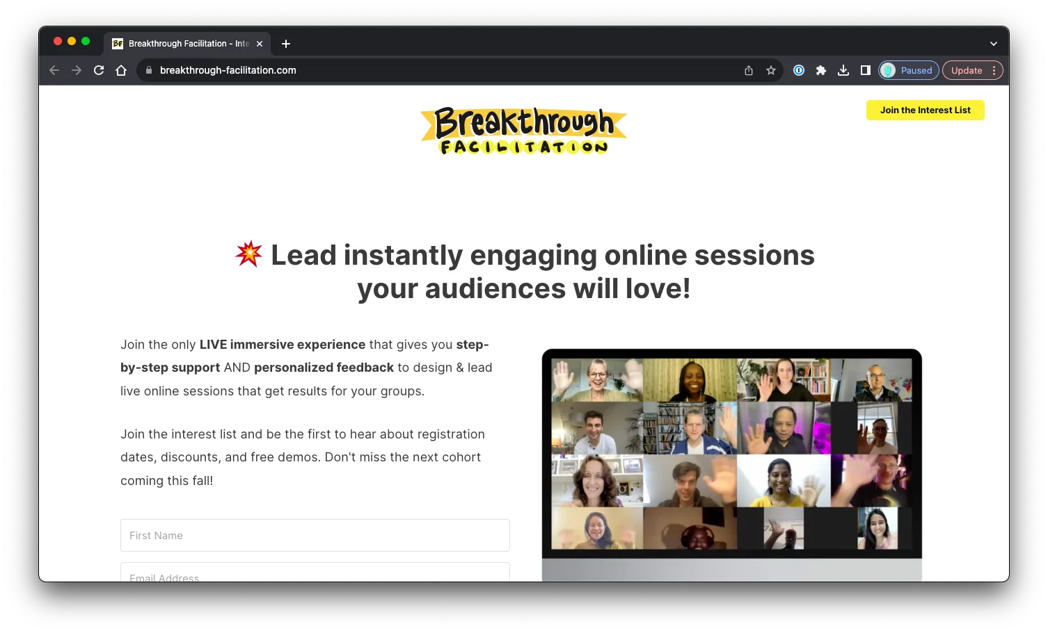 Breakthrough Facilitation: Sales Page Preview