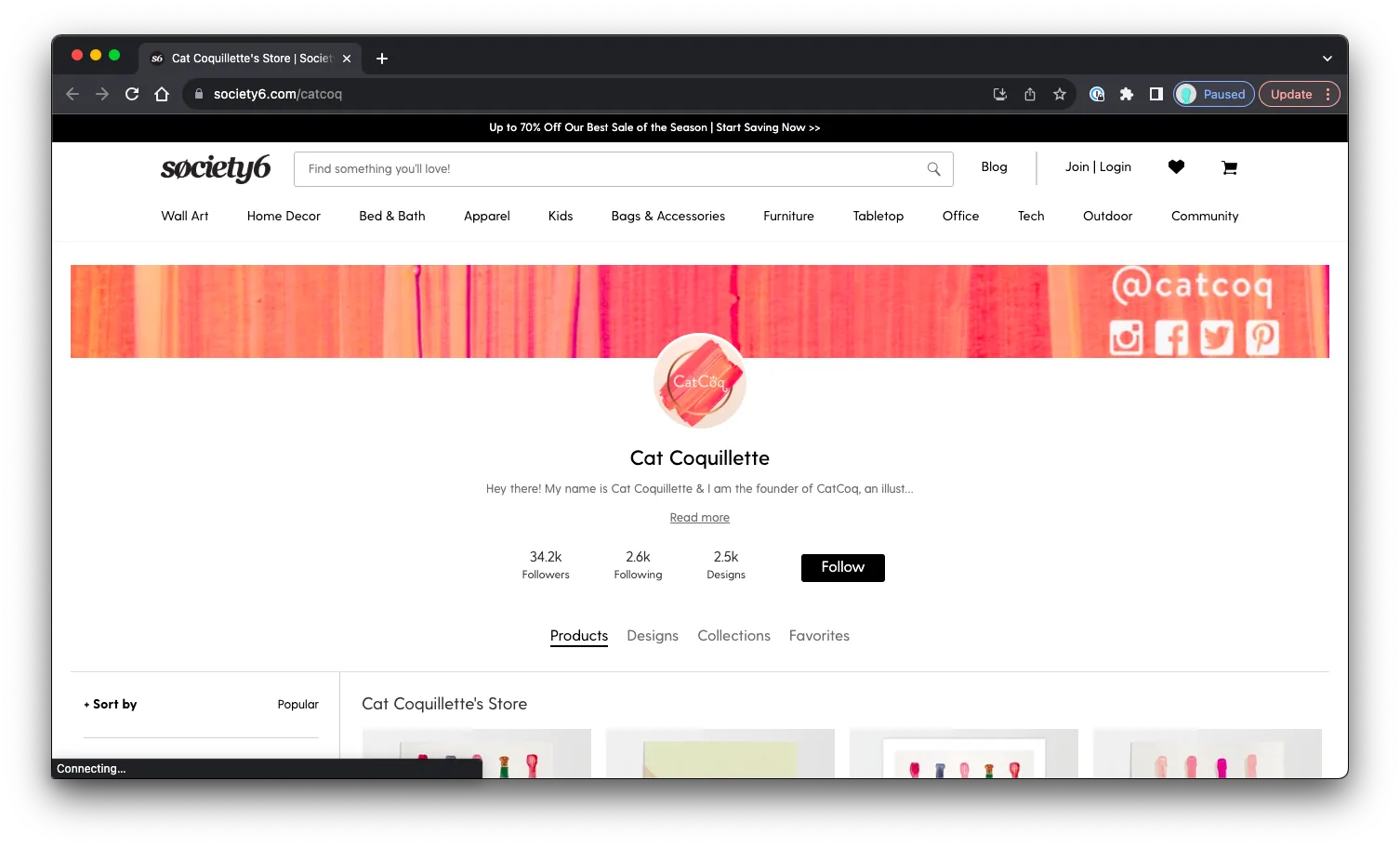 CatCoq on Society6: Sales Page Preview