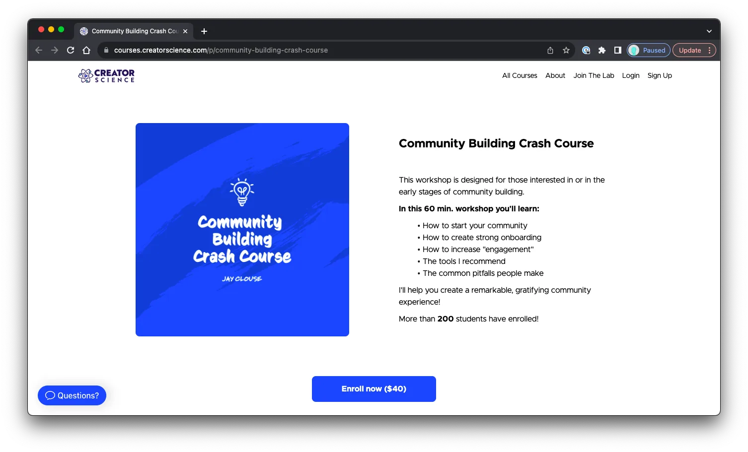 Community Building Crash Course: Sales Page Preview