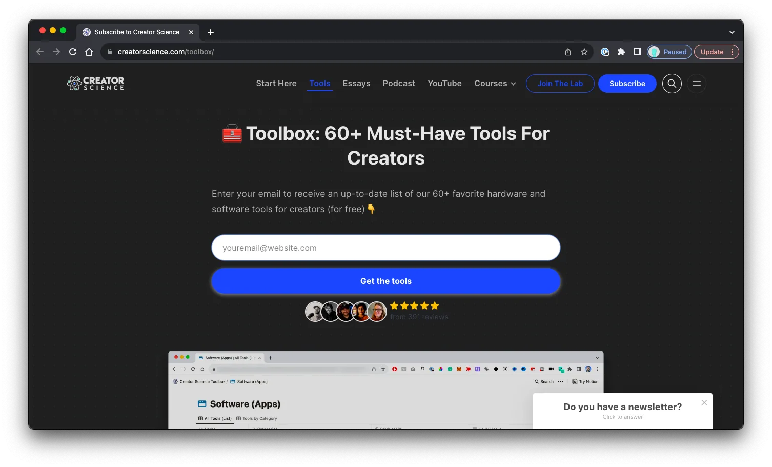 Creator Science Toolbox: Sales Page Preview