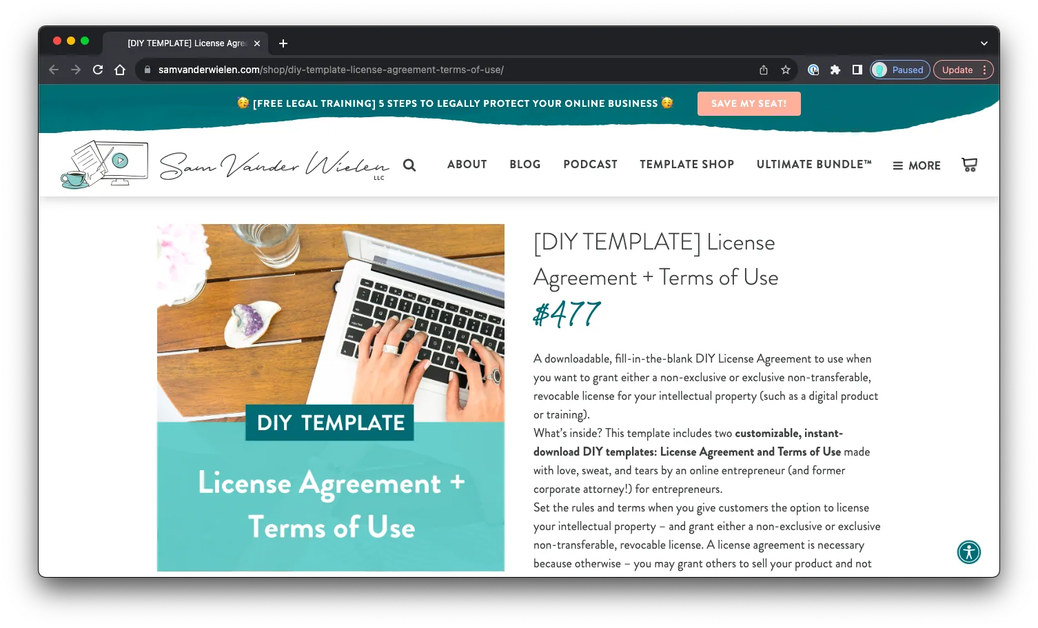 DIY License Agreement + Terms of Use: Sales Page Preview