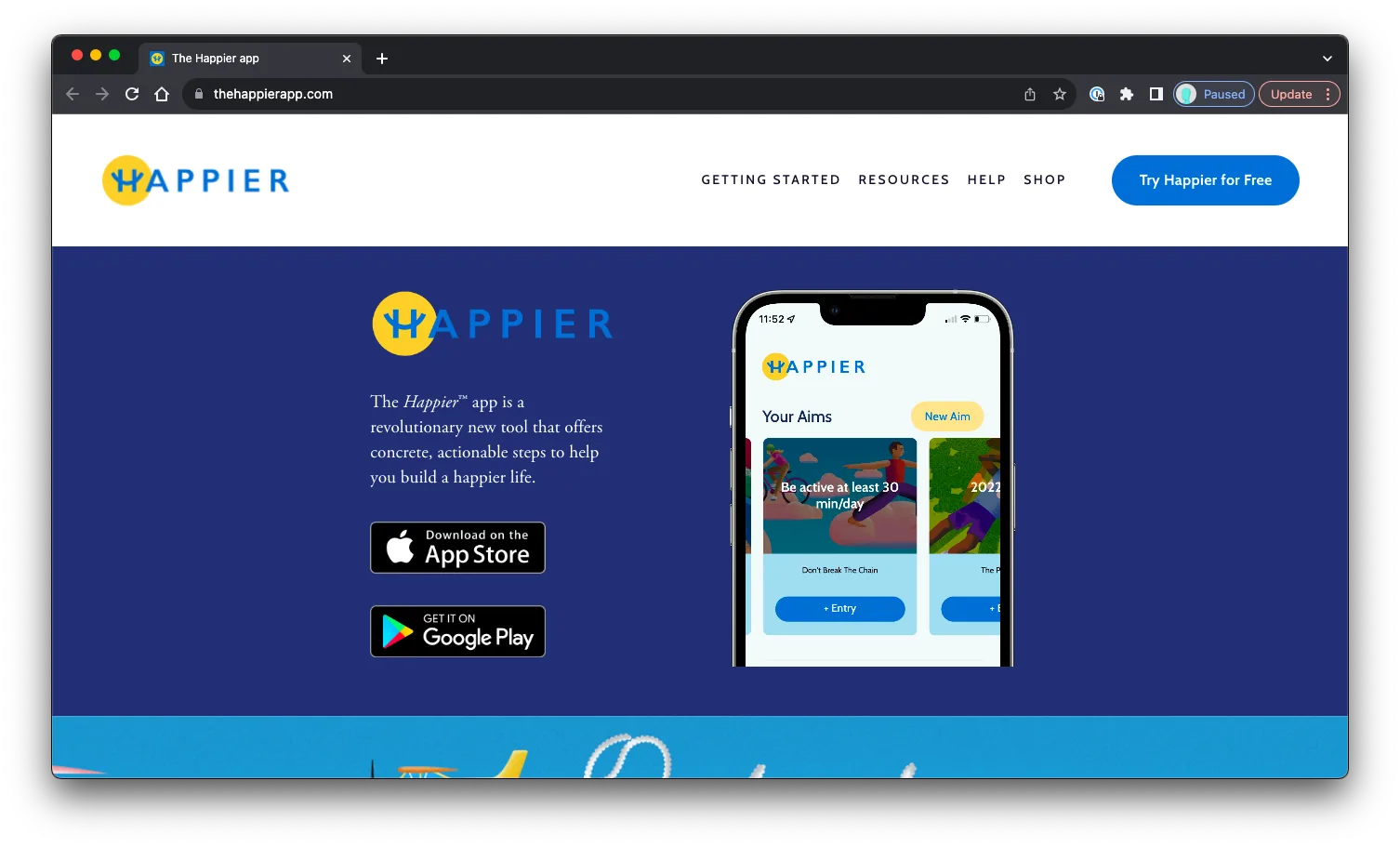 Happier App: Sales Page Preview