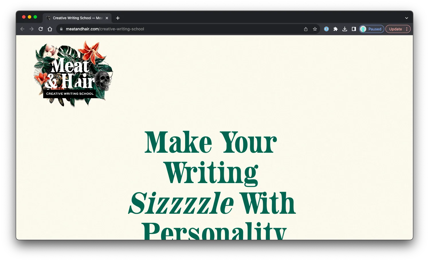 Meat & Hair's Creative Writing School: Sales Page Preview