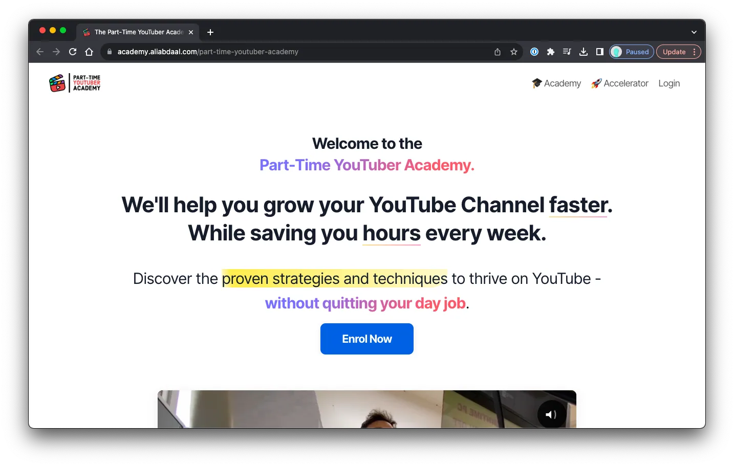 Part-Time YouTuber Academy: Sales Page Preview