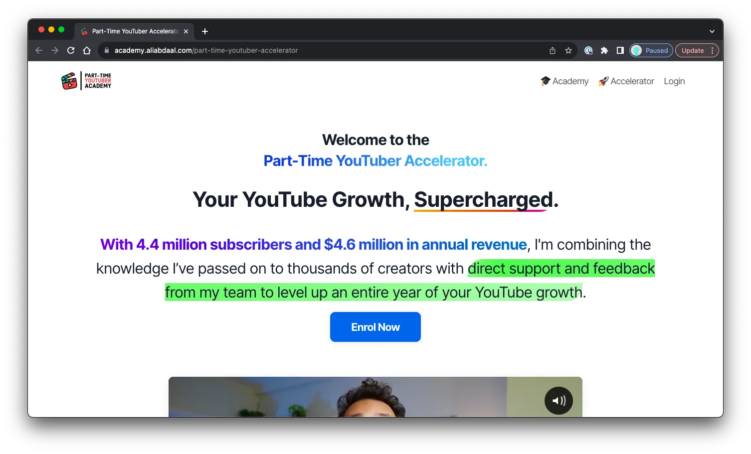 Part-Time YouTuber Accelerator: Sales Page Preview