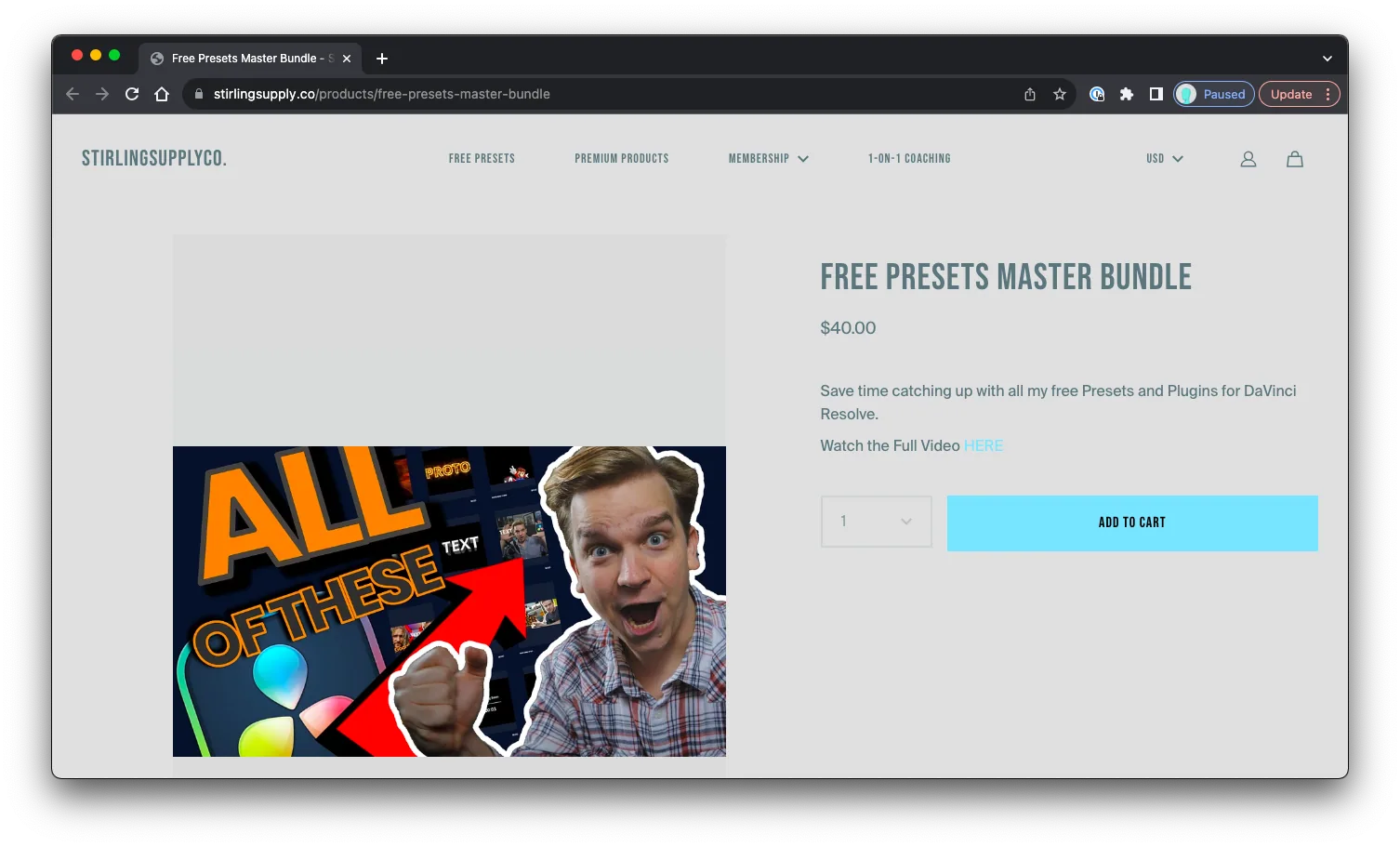 Preset Master Bundle (for Davinci Resolve): Sales Page Preview