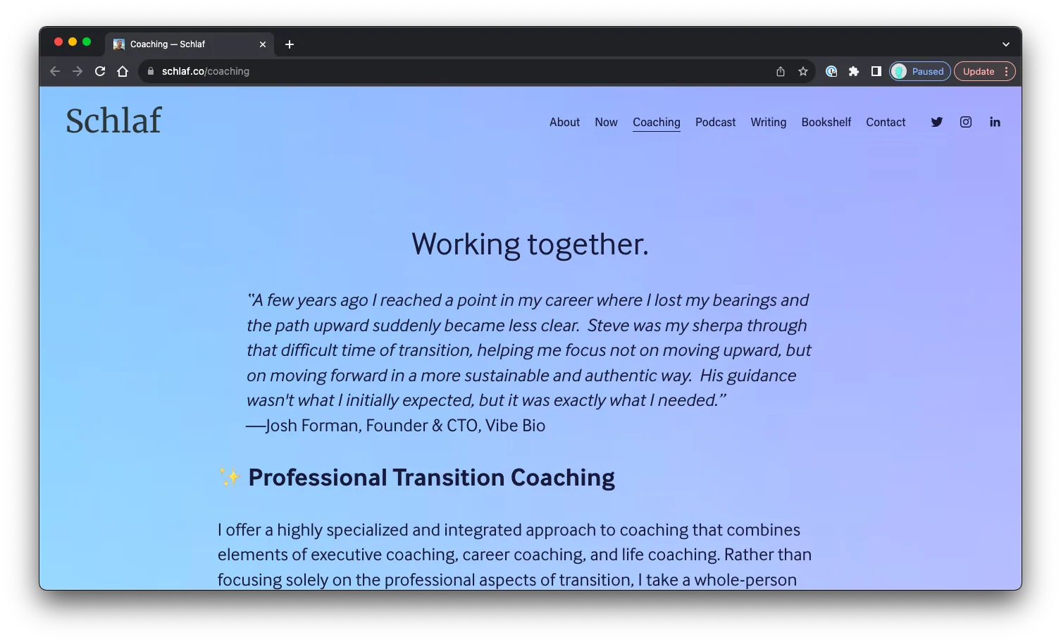 Professional Transition Coaching: Sales Page Preview