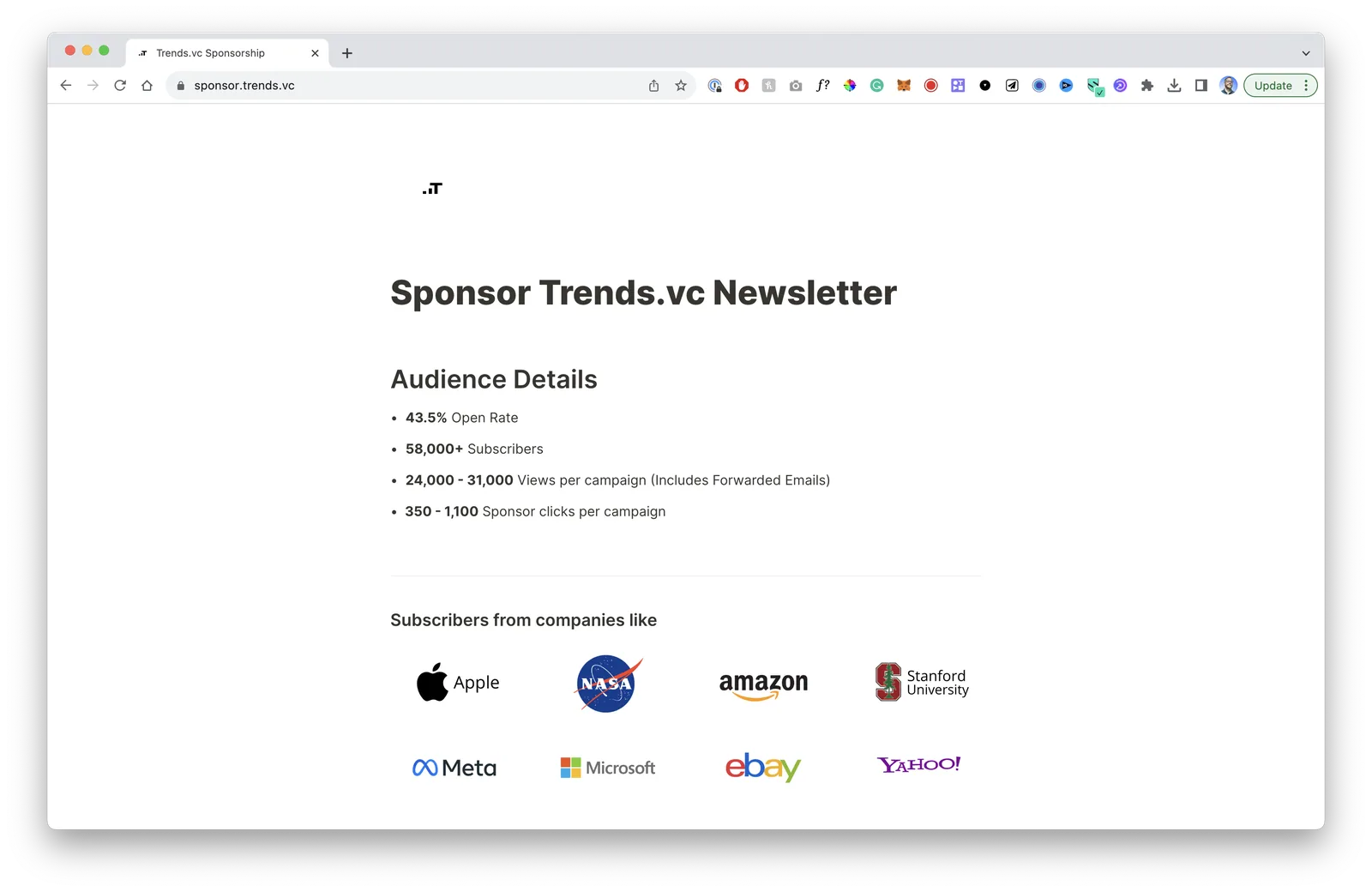 Sponsor Trends.vc: Sales Page Preview