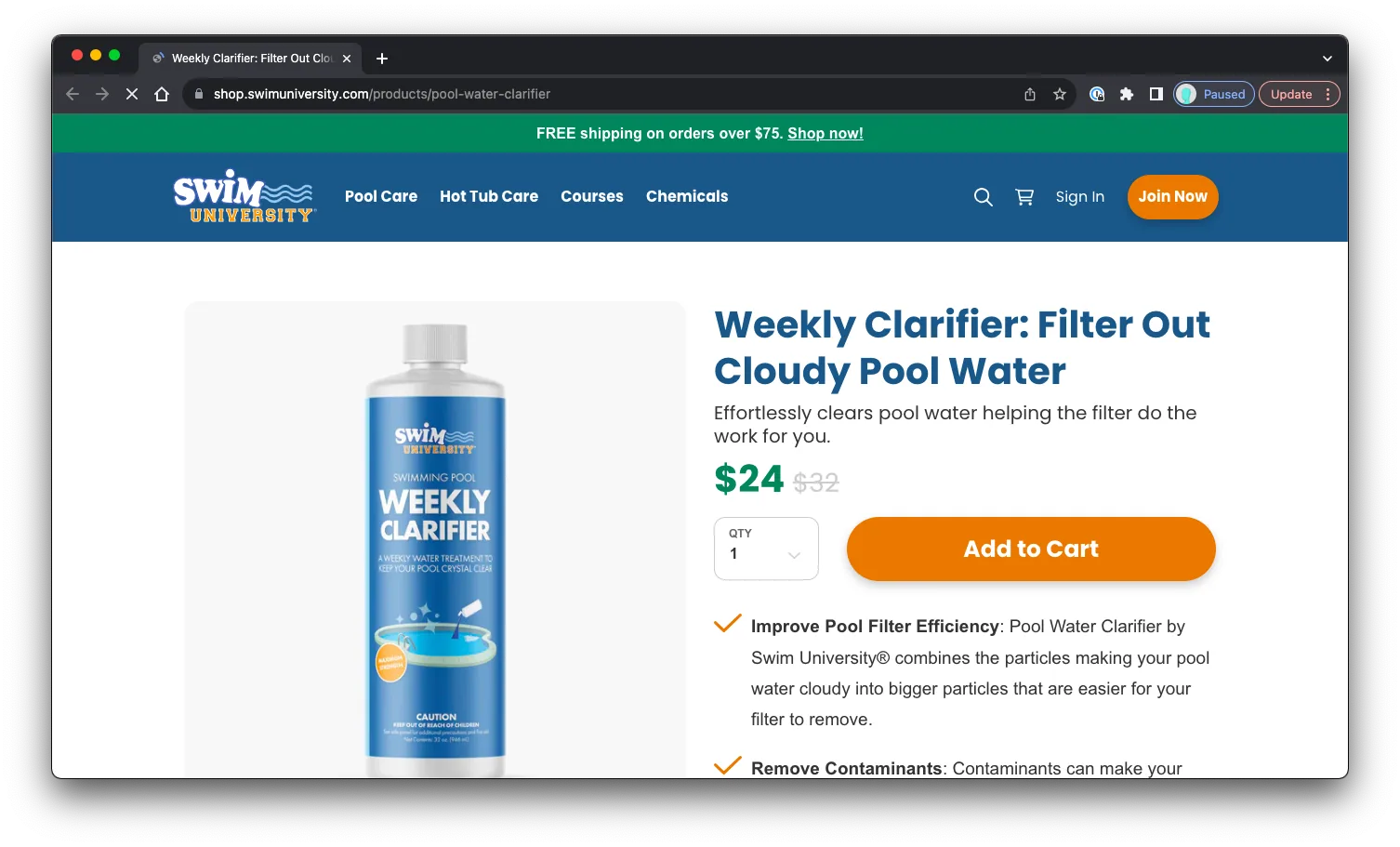 Weekly Clarifier: Filter Out Cloudy Pool Water: Sales Page Preview
