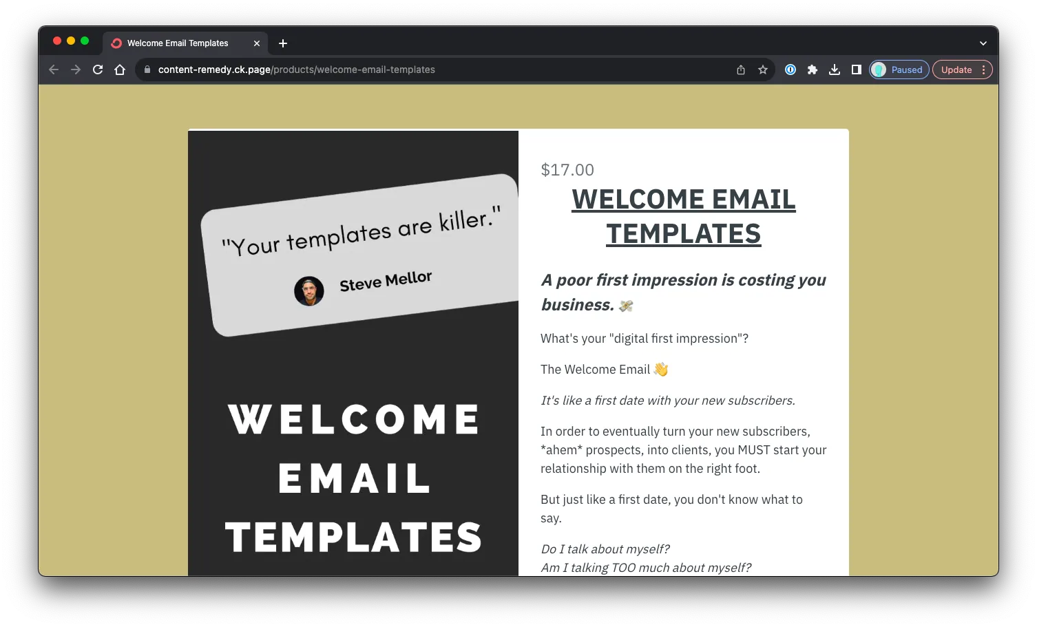 Welcome Email Templates: Sales Page Preview