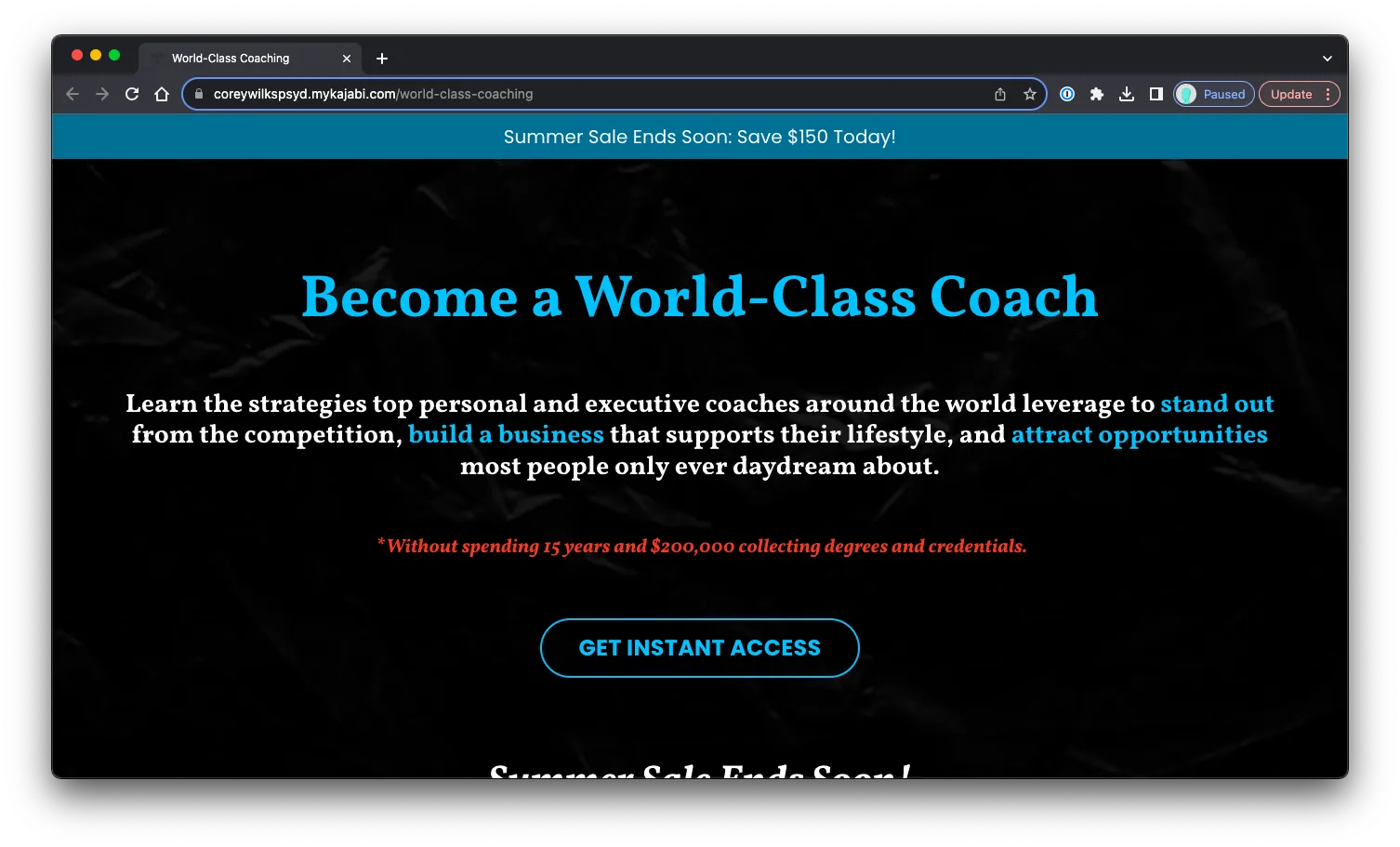 World Class Coaching: Sales Page Preview
